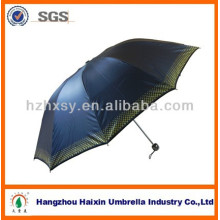 23 inch three folding polyester fabric umbrella with UV-coating plastic handle